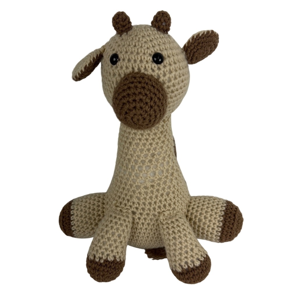 Handmade Crochet Giraffe Plush Amigurumi Stuffed Animal Tan Brown Safari Toy